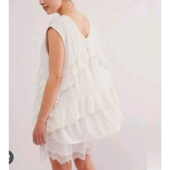 Free People Claire Tee Tunic Top Eyelet Ruffle Tiered Womens Small Oversized - Picture 7 of 16